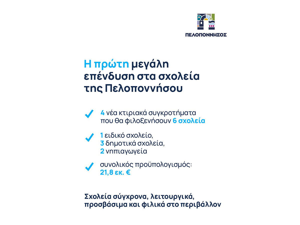 Μεγάλη παρέμβαση της Περιφέρειας Πελοποννήσου στην εκπαίδευση